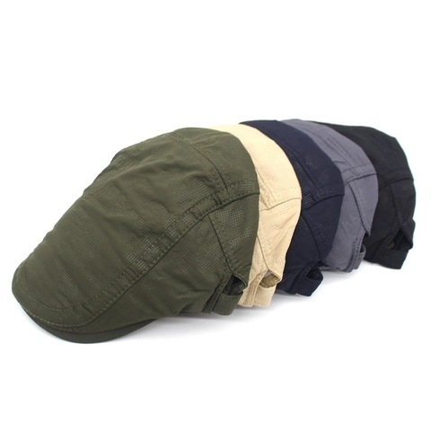 Men Women Breathable Mesh Beret Newsboy Cap Adjustable Flat Top Sun Hat Outdoor Casual Vintage Style Cabbie Hat