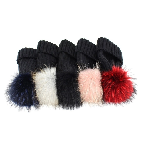 Berretto Donna Bambini Invernale Caldo In Maglia Con Grande Pompon In Pelliccia Sintetica Cuffia A Coste Per Esterno Quotidiano Acrilico