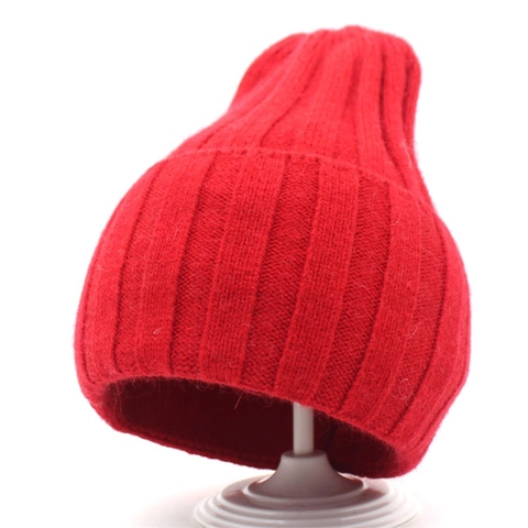 Women Winter Warm Knit Beanie Hat Faux Rabbit Fur Solid Color Ribbed Cuffed Rolled Edge Outdoor Daily Casual Headwear