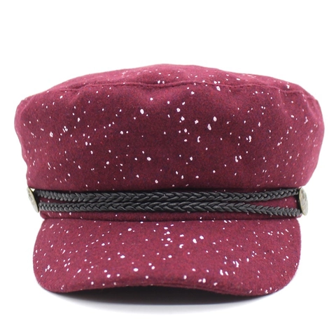 Vintage Wollen Sneeuwvlokpatroon Bakkersmuts Voor Dames Retro Militaire Platte Pet Met Decoratieve Gevlochten Touw Accessoires