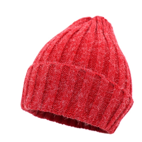 Women Korean Style Knitted Beanie Warm Winter Soft Imitation Rabbit Hair Fuzzy Cuff Beanie Hat Solid Color Casual Skull Cap