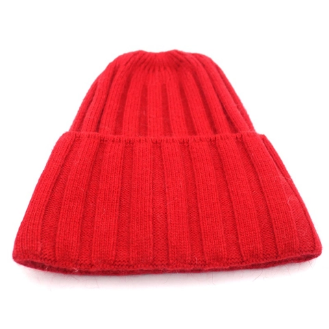 Women Winter Warm Knit Beanie Hat Faux Rabbit Fur Solid Color Ribbed Cuffed Rolled Edge Outdoor Daily Casual Headwear