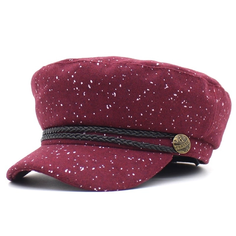 Vintage Wollen Sneeuwvlokpatroon Bakkersmuts Voor Dames Retro Militaire Platte Pet Met Decoratieve Gevlochten Touw Accessoires