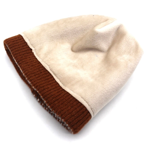 Women Winter Warm Knit Beanie Fleece Lined Wool Blend Rolled Edge Hat Striped Contrast Color Block Outdoor Beanie Cap