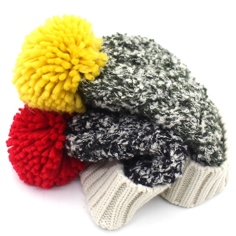 Gorro de Punto Veteado Grueso para Mujer Invierno Con Pompon Grande Cálido Slouchy Outdoor Gorro con Dobladillo
