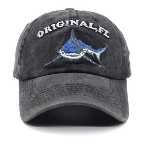 Vintage Washed Cotton Shark Embroidery Baseball Cap American Flag Patch Letter Distressed Sun Hat For Men Women Casual Outdoor