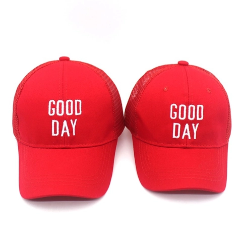 Good Day Stickerei Mesh Baseballkappe Für Kinder Erwachsene Atmungsaktiv Trucker Hut Sonnenschutz Verstellbar Eltern-Kind Hut