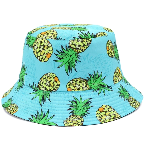 Summer Reversible Cotton Bucket Hat For Women Pineapple Print Fisherman Hat Foldable Outdoor Beach Sun Protection Travel Hat