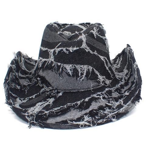Vintage Distressed Denim Cowboyhut Fransenrand Western Sonnenhut Für Herren Damen Outdoor Streetwear Mode Jazzhut