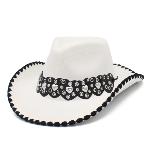 Western Cowboyhut Baumwolle Polyester Filz Herz Nieten Gürtel Kontrastnähte Fedora Jazzhut Für Herren Damen Mode Outdoor