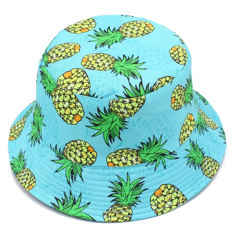 Summer Reversible Cotton Bucket Hat For Women Pineapple Print Fisherman Hat Foldable Outdoor Beach Sun Protection Travel Hat