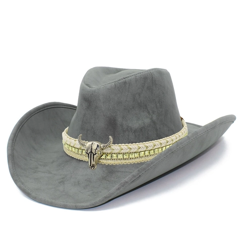 Western Cowboy Hat PU Leather Wide Brim Vintage Bull Skull Rivet Fedora Hat For Women Men Retro Knight Hat