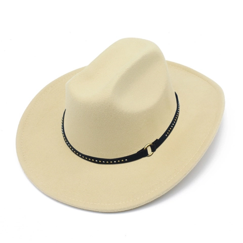 Classic Western Cowboy Fedora Hat For Men Women Cotton Polyester Blend Wool Felt Wide Brim Jazz Hat With Rivet Belt Band