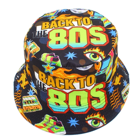 Vintage 80s Retro Letter Print Bucket Hat Reversible Cotton Foldable Sun Protection Wide Brim Fisherman Hat For Men Women