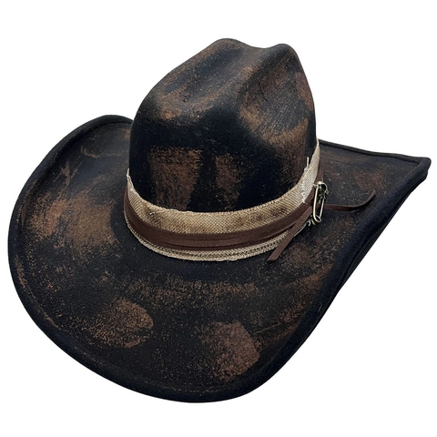 Vintage Distressed Western Cowboy Hat Polyester Felt Fedora Hat With Safety Pin Decoration Wide Brim Jazz Hat For Unisex