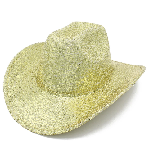 Glänzender Pailletten Cowboyhut Unisex Bühnenauftritt Jazz Hut Gold Silber Kostüm Party Fedora Hut Glitzer Breitkrempiger Hut