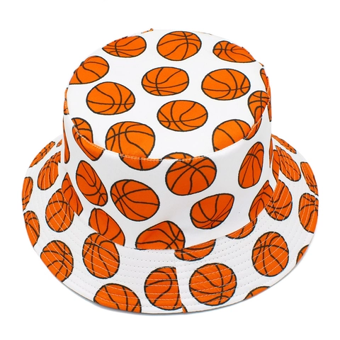 Cartoon Basketball Print Cotton Bucket Hat For Men Women Reversible Double Sided Sun Protection Outdoor Casual Fishing Basin Cap