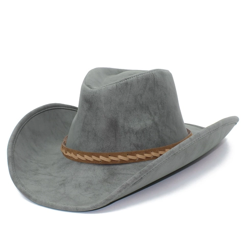 Vintage Western Cowboy Hat Suede Wide Brim Jazz Fedora Hat With Braided Band For Women Men Outdoor Travel Accessories