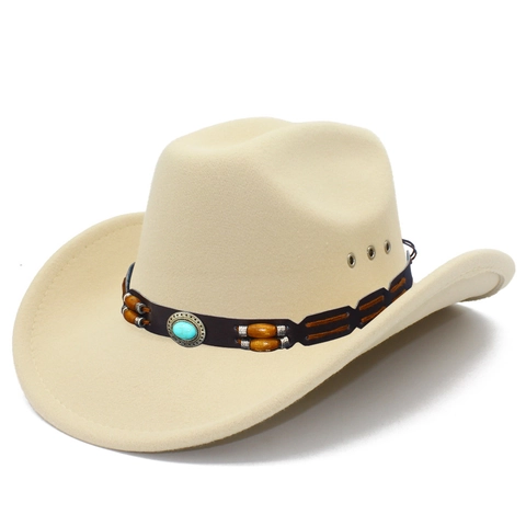 Cappello da Cowboy Western Vintage per Uomo Donna a Tesa Larga in Feltro Jazz Fedora Con Fascia Decorativa Etnica Turchese