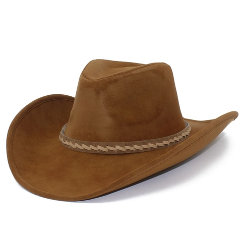 Vintage Western Cowboy Hat Suede Wide Brim Jazz Fedora Hat With Braided Band For Women Men Outdoor Travel Accessories