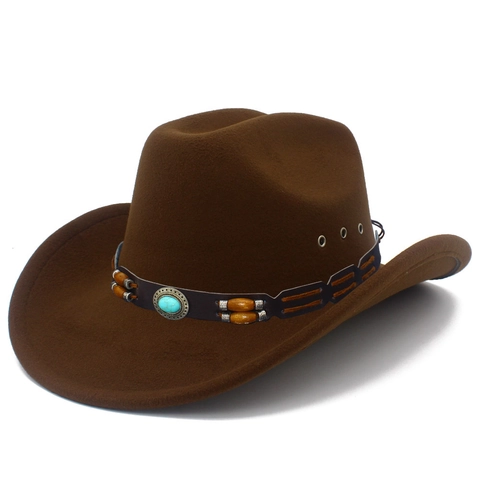 Cappello da Cowboy Western Vintage per Uomo Donna a Tesa Larga in Feltro Jazz Fedora Con Fascia Decorativa Etnica Turchese