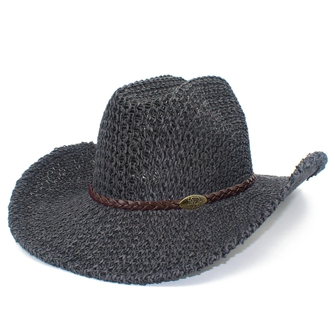 Cappello Western da Cowboy in Paglia per Uomo e Donna Traspirante in Paglia di Carta con Fibbia in Metallo a Forma di Toro Retrò Fedora Jazz