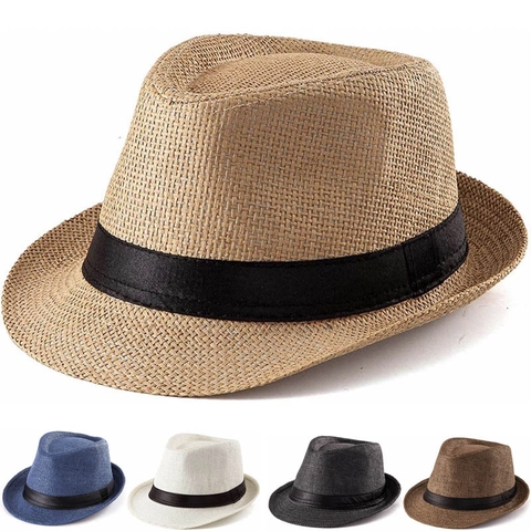 Sombrero Fedora de Paja Retro Con Cinta Protección Solar Verano Transpirable Sombrero de Jazz para Hombre Mujer Exterior