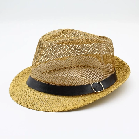 Cappello Fedora da Uomo in Paglia di Carta Traspirante 100% Carta Mesh Cappello da Sole Jazz con Fibbia Stile Britannico Berretto da Spiaggia