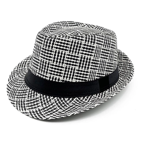 Cappello Fedora di Paglia di Carta Estivo Unisex Cappello Jazz Intrecciato a Quadri Con Fascia Nera Parasole per Spiaggia
