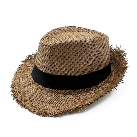 Cappello Fedora in Paglia di Carta Vintage per Uomo Donna Protezione Solare Cappello da Jazz con Bordi Sfrangiati e Nastro Nero