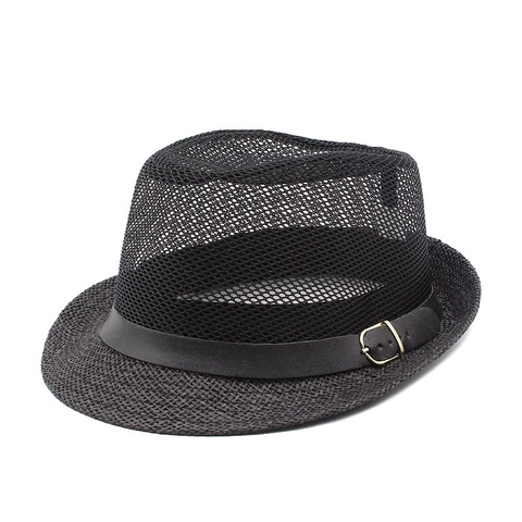 Cappello Fedora da Uomo in Paglia di Carta Traspirante 100% Carta Mesh Cappello da Sole Jazz con Fibbia Stile Britannico Berretto da Spiaggia
