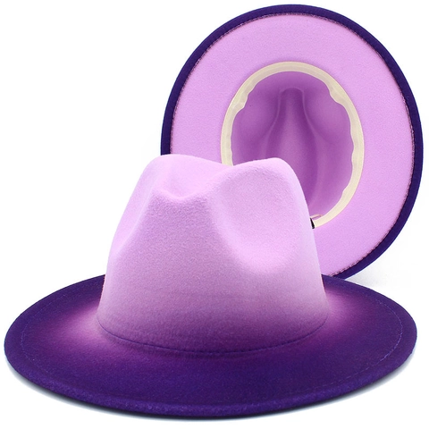 Farbverlauf Ombre Fedora Hut Breite Krempe Britischer Stil Jazz Kappe Filz Panama Stil Hut Für Damen Herren Mode Accessoire
