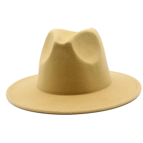 Unisex Vintage British Style Fedora Hat Wide Brim 100% Polyester Felt Jazz Cap Solid Color Autumn Winter Fashion Accessory