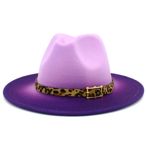 Sombrero Fedora Vintage Degradado Estilo Británico Ala Ancha Sombrero Jazz Con Cinturón Leopardo Hebilla Metal Hombre Mujer