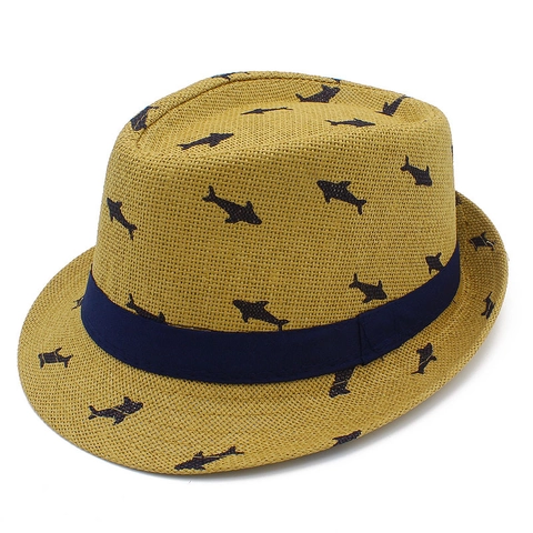 Sombrero Fedora de Paja de Papel de Verano con Estampado de Tiburón Sombrero de Sol con Cinta Azul Transpirable Ligero Panamá para Hombre Mujer