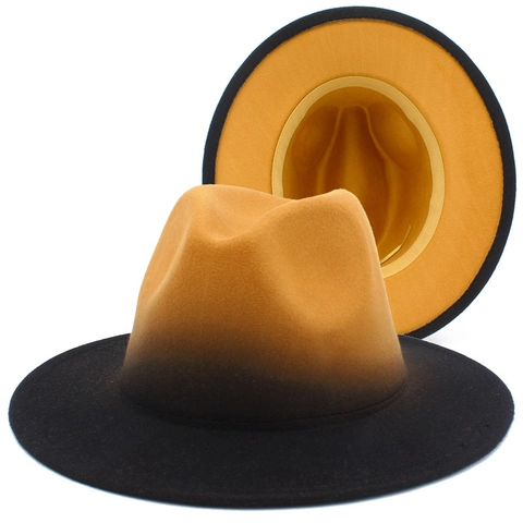 Farbverlauf Ombre Fedora Hut Breite Krempe Britischer Stil Jazz Kappe Filz Panama Stil Hut Für Damen Herren Mode Accessoire