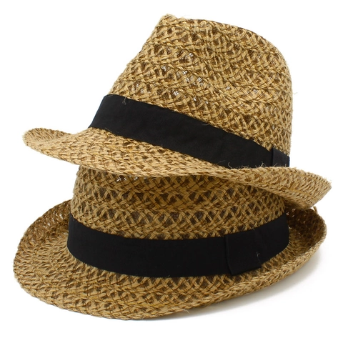 Καλοκαιρινό Ψάθινο Καπέλο Fedora Προστασία από τον Ήλιο Για Άνδρες Γυναίκες Αναπνεύσιμο Καπέλο Panama Beach Με Μαύρη Κορδέλα Φαρδύ Γείσο