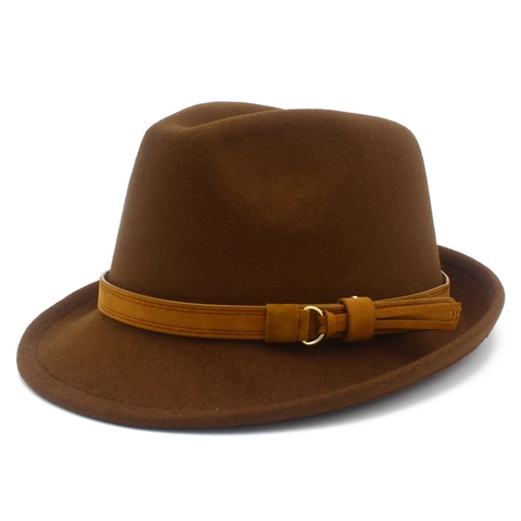 Unisex Vintage British Fedora Hat Polyester Cotton Blend Woolen Felt Jazz Hat With Belt Buckle Autumn Winter Warm Outdoor Hat