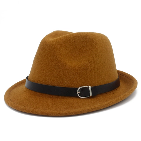 Sombrero Fedora Clásico Con Aspecto De Lana Hebilla De Cinturón De Cuero Sombrero Jazz Vintage Hombre Mujer Otoño Invierno Cálido