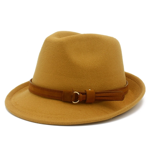 Unisex Vintage British Fedora Hat Polyester Cotton Blend Woolen Felt Jazz Hat With Belt Buckle Autumn Winter Warm Outdoor Hat