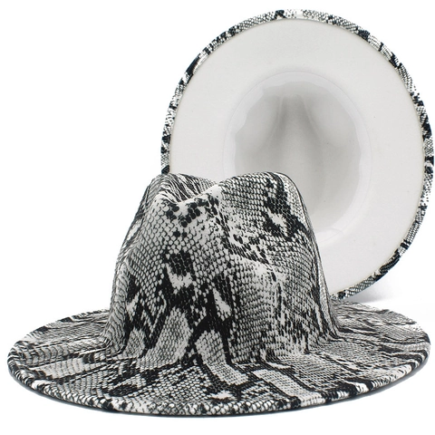Vintage Snake Print Fedora Hat For Men Women Wide Flat Brim Jazz Hat Fashion Python Pattern Sun Hat Casual Winter Fedora
