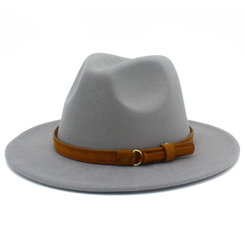 Unisex Vintage Wool Fedora Hat With Belt Buckle Wide Brim Flat Top Jazz Hat For Men Women Autumn Winter Warm Cap