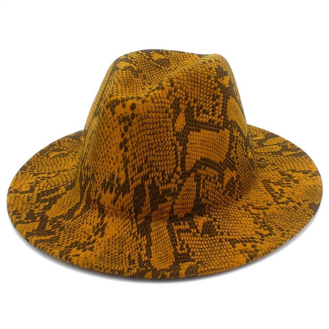 Vintage Snake Print Fedora Hat For Men Women Wide Flat Brim Jazz Hat Fashion Python Pattern Sun Hat Casual Winter Fedora