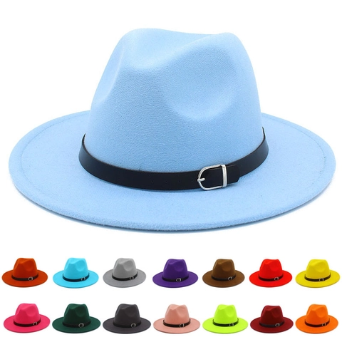 Vintage Einfarbig Wollen Fedora Hut Für Damen Herren Breiter Krempe Jazz Hut Mit Dekorativer Gürtelschnalle Klassisches Herbst Winter Accessoire