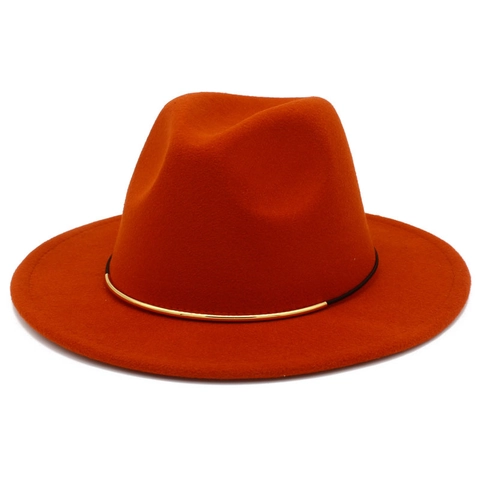 Vintage Wide Brim Woolen Fedora Hat Men Women Solid Color Metal Trim Retro Jazz Hat Classic Felt Panama Cap Elegant Headwear
