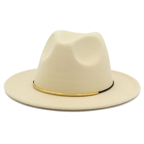 Vintage Wide Brim Woolen Fedora Hat Men Women Solid Color Metal Trim Retro Jazz Hat Classic Felt Panama Cap Elegant Headwear