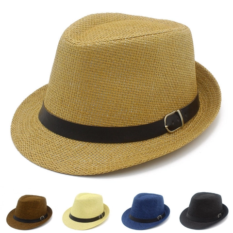 Καλοκαιρινό Αναπνεύσιμο Ψάθινο Καπέλο Fedora Από Χαρτί Με Μαύρη Ζώνη Μεταλλική Αγκράφα Προστασία Από Τον Ήλιο Καπέλο Jazz