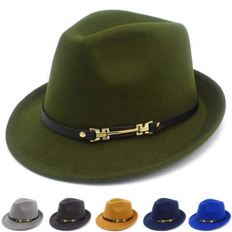 Cappello Fedora in Lana Stile Britannico Con Fibbia a Cintura Cappello Jazz Vintage per Uomo Donna Autunno Inverno Caldo Cappello in Feltro Casual Cappello a Cilindro