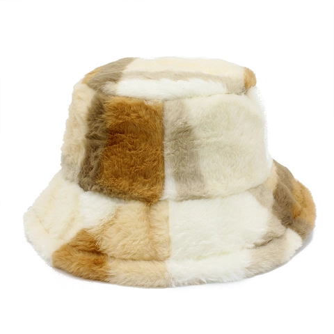 Winter Warm Kunstpelz Anglerhut Für Damen Herren Kariert Patchwork Dick Plüsch Winddicht Outdoor Reise Fischerhut