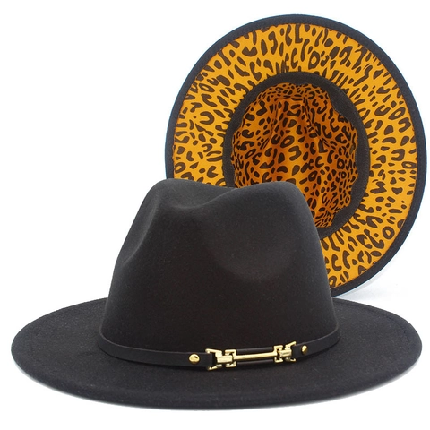 Westliche Mode Zweifarbig Wollstoff Fedora Hut Mit Leopardenmuster Futter Breite Krempe Jazz Hut Für Damen Herren Outdoor Reise Sonnenhut